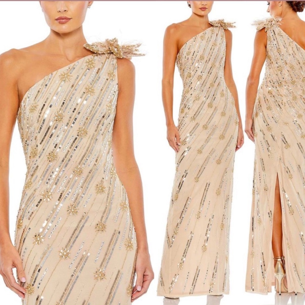 Mac Duggal 93739 One Shoulder Embellished Dress Sz 10